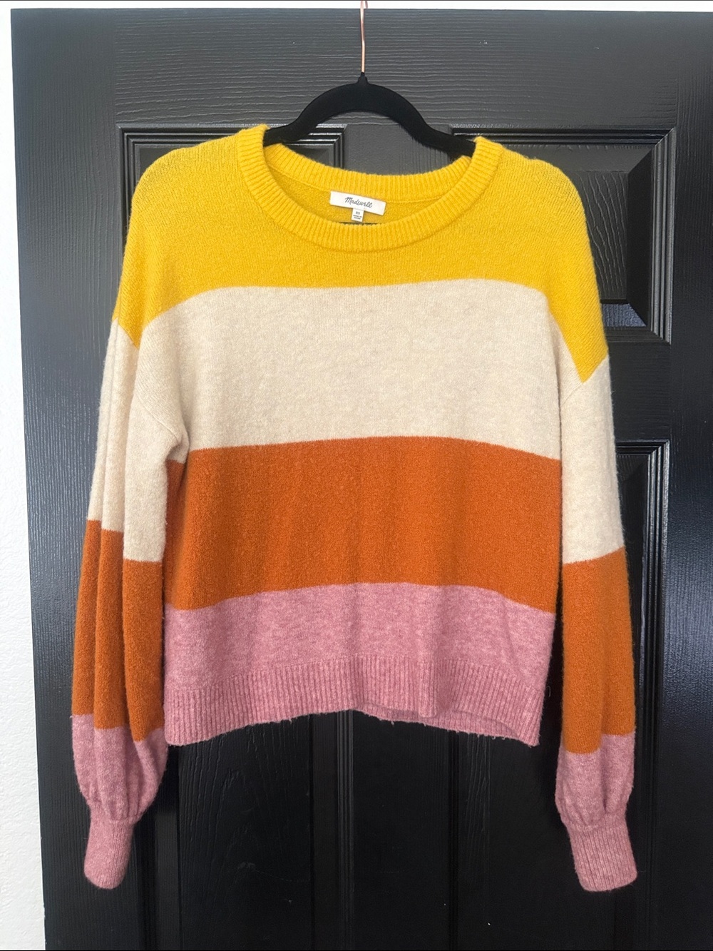 Madewell Colorblock Crew Sweater - Yellow, Cream, Rust, Pink